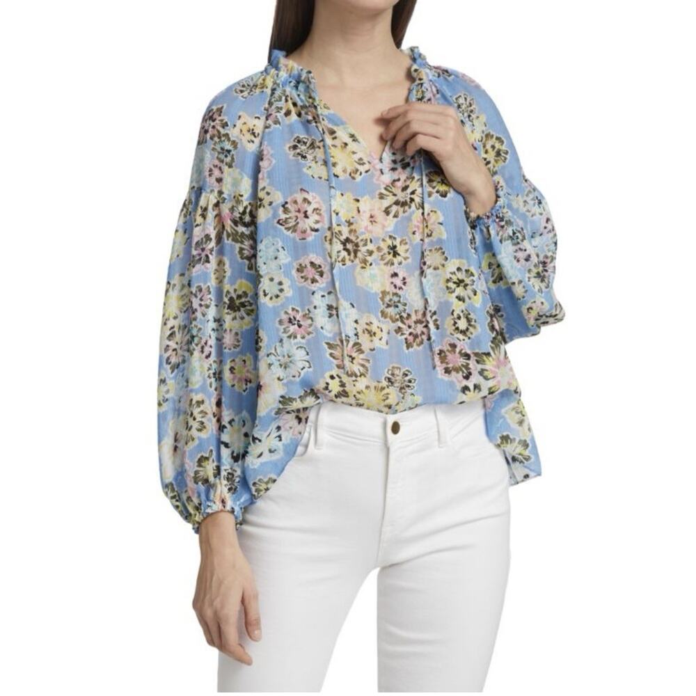 Tanya Tayor Womens Priya Blouse Top Large Floral Feminine Semi Sheer Cottagecore